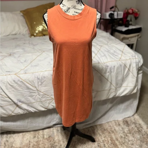 Orange Sleeveless Midi Dress Casual Knit Tank Dress Summer Minimalist - Picture 2 of 4